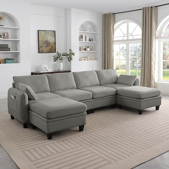 109" Modular Sectional Sofa, Cloud Couch L Shaped with Storage Ottoman, Chenille Sectional Couch for Living Room, Deep Seat Convertible Sofa for Apartment, Dark Grey