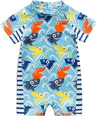 AIWUHE Boys One Piece Swimsuit Toddler Swimwear Rash Guard Suits Short Sleeve Zipper Bathing Suit UPF 50 Beach Sunsuit 6M-3Y