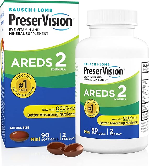 PreserVision AREDS 2 Eye Vitamins, #1 Eye Doctor Recommended Brand, Lutein and Zeaxanthin Supplement with Vitamin C, Vitamin E, Zinc, and Copper, 90 Softgels Minigels