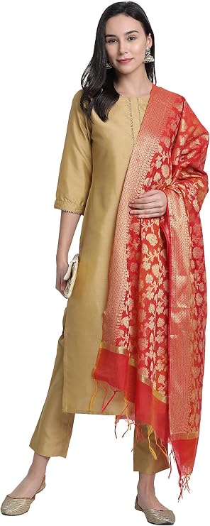 Janasya Indian Women's Gold Solid Festive Wear Kurta Set for Women