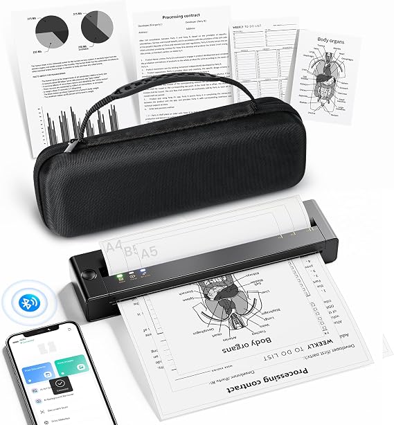 TATTMUSE A28U Inkless Thermal Portable Travel Printer 8.5 x 11 with a Case | Wireless Bluetooth Mobile Small Compact Printer for Travel & Office & Home Use Compatible with Phone, Tablet & Laptop