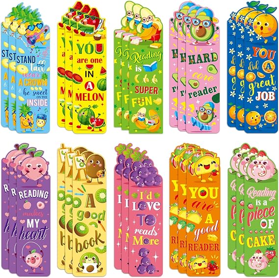 JSRQT Paper Bookmarks for Children Scratch and Sniff Book Mark Markers Women Cute Food Fruit Page Clips Decorate Funny Personalised Multipack Inspirational Quote Cardboard Gifts 10 Styles 15x4cm