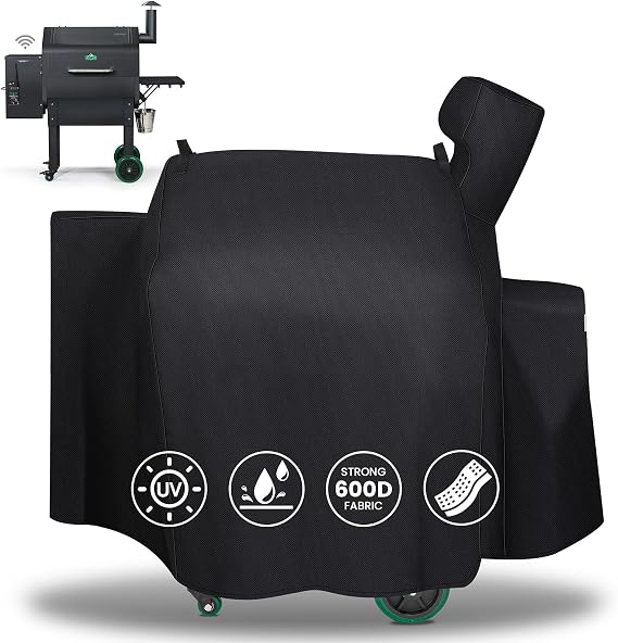 QuliMetal Grill Cover for Green Mountain Daniel Boone Prime WiFi Grills and Green Mountain Grill Ledge Model, Full Length GMG Daniel Boone Smoker Cover, 600D Fabric, Black