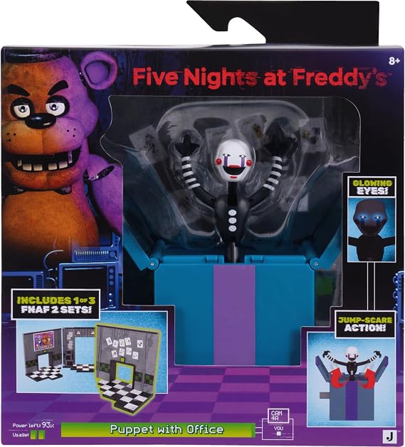 Jazwares Five Nights at Freddys Puppet Office Set - 5-Inch Articulated Figure with Jumpscare Feature, Glow-in-The-Dark Eyes, and Optical Diorama