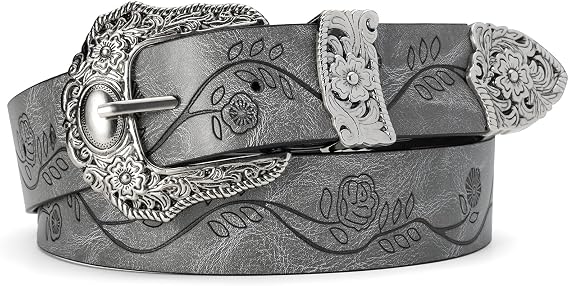 Vintage Country Western Cowgirl Belt for Women | Western cowboy cowgirl-style adjustable brown country belt for jeans pants and dresses, 1.4" wide
