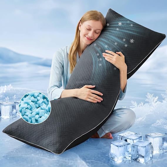 YZ HOME Cooling Body Pillow for Adults with Washable Pillowcase | Long Pillow for Bed with Memory Foam Insert,Adjustable, Soft Support for Side Sleeper, Pregnant(Grey, 20x54Inch)