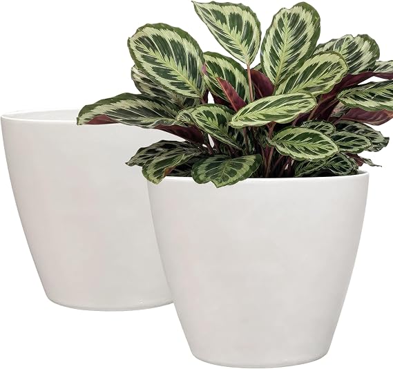 8" Vogue Planter in Stark White | Hand-Painted Finish Plant Pots, Lightweight Indoor Outdoor Planter, UV-Resistant, Great for Patio, Home & Garden Decor Accent