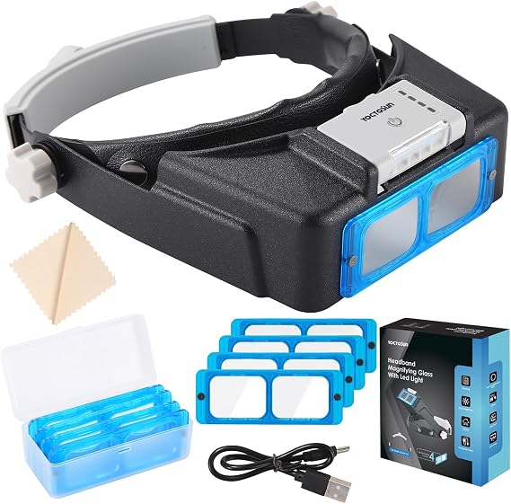 Magnifying Glasses with Light for Close Work, 1.5X-3.5X Headband Magnifier | Rechargeable LED Lights, 4 Lenses, Hands Free Magnifying Glass Visor for Jewelers, Crafts, Repair,Sewing, Hobby
