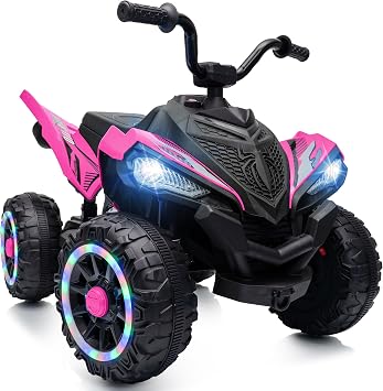 Hikiddo Spider 12V Electric ATV for Kid, 4 Wheeler with LED Wheels - Pink