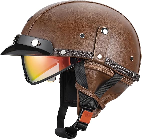 Half Helmet Motorcycle Men Women Adult Open Face Motorcycle Helmets with Sun Retractable Visor DOT Certified