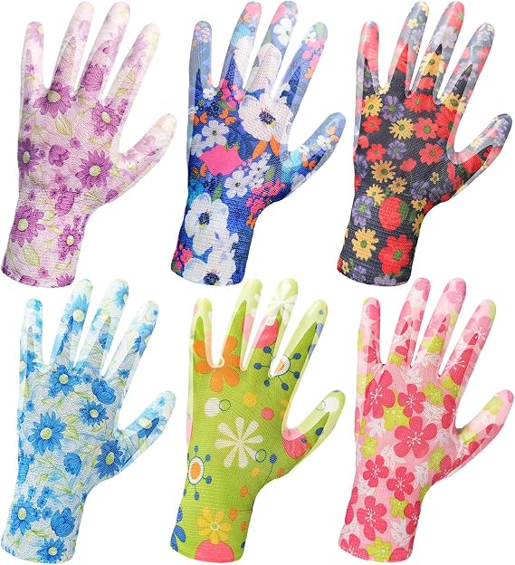 6 Pairs Gardening Gloves for Women - Breathable Rubber Coated Garden Gloves, Multi-purposes Gardening Gloves