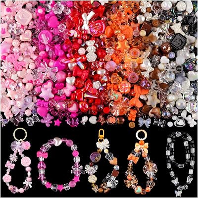 400-450PCS TINKRSTUFF Assorted Acrylic Beads For Bracelet Making, Cute Bead For Jewelry Making Flower Bow Butterfly Candy GummyBear Kawaii Aesthetic Beads, DIY Necklace Keychain Phone Charms6 Colors