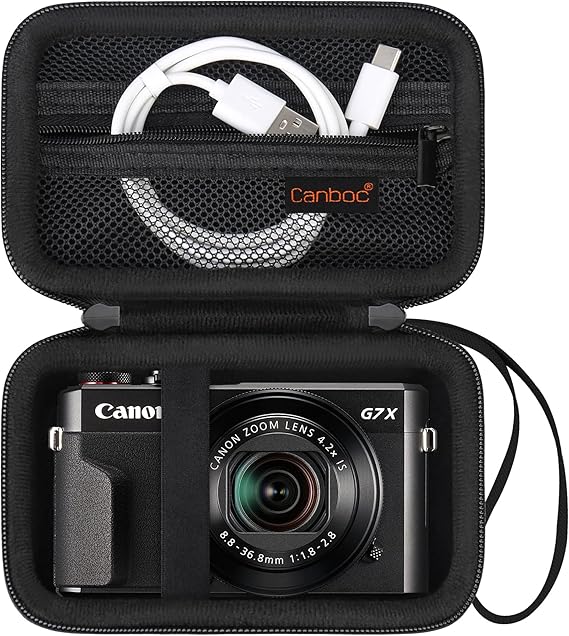 Canboc Case for Canon PowerShot G7X Mark III/ G7X Mark II Digital Camera | For SX740/ SX730 Digital Camera Bag, Mesh Pocket fits USB Cable, Batteries, Black (Case Only)