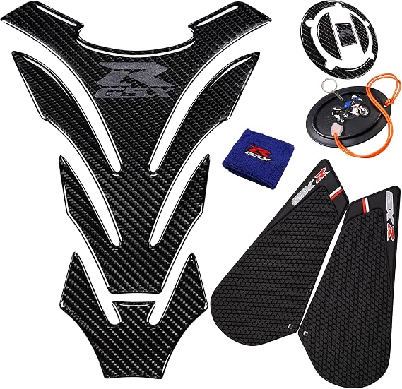 3D Black Rubber Side, Tank Pad Protector, Anti Slip Sticker, Tank Side Traction Pad, 3D Gas Cap, Fuel Cap Decal,Tank Protector for GSXR 600 750 2011-2015 (Grey)