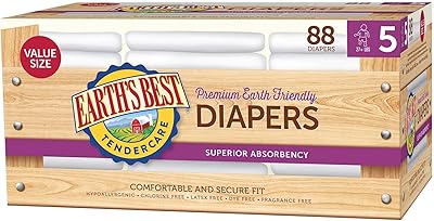 Earths Best TenderCare Chlorine-Free Disposable Baby Diapers, Size 5 27 lbs, 88 Count