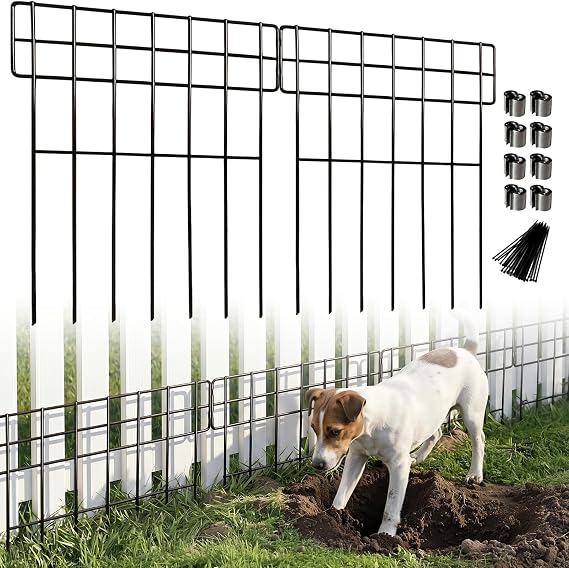Thealyn 10 Pack Animal Barrier Fence Metal Decorative Garden Fence 17 in (H) X 13 in (W) Total Length 10.8 Feet No Dig Fence Patio Border Animal
