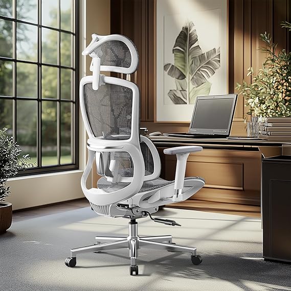 Hbada E2 Office Chair, Computer Chair with Adjustable 3D Armrest, Swivel Ergonomic Chair -Adjustable Headrest with 3D Lumbar Support and PU Wheels White