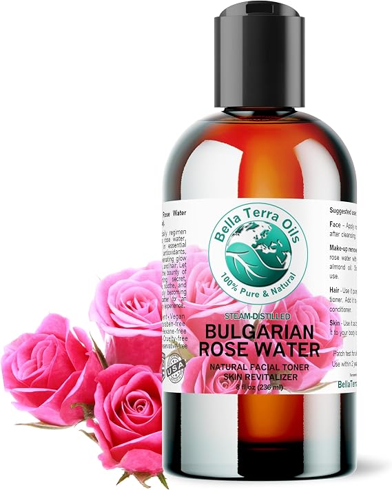 Bella Terra Oils - Natural Rose Water Spray 8 oz - Unveiling the Hydrosol of Roses, Nourishing Face and Hair, Rich in Rose Antioxidants