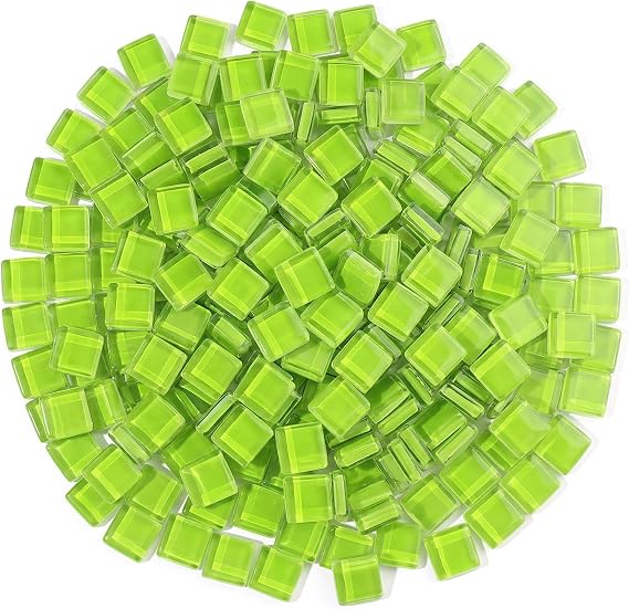 200g / 240 Pieces Square Colored Glass Mosaic Tiles, DIY Creative Glass Mosaic Tiles, Suitable for DIY Crafts, Plates, Flower pots, vases, Cups, and Other Mosaic ProjectsGreen