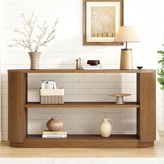 Modern Entryway Console Table, Slim 3-Tier with Open Shelf and Elegant Wood Grain, Multi-Functional Hallway Table for Living Room, Entryway, Hallway (Brown-12XZ)