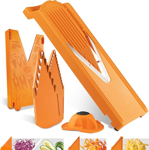 Borner Mandoline Slicer V3 (Starter Set) V-Slicer for 5 Cutting Styles with Fruit Holder Adjustable Vegetable Slicer for Vegetables & Fruits Stainless Steel V-Blade Color: Orange