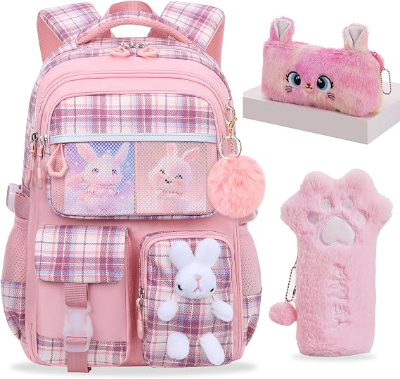 Girls School Backpack for Elementary,Cute Rabbit Backpack for Kids | kawaii backpack,cute bunny school backpack,girls bookbag,pink schoolbag