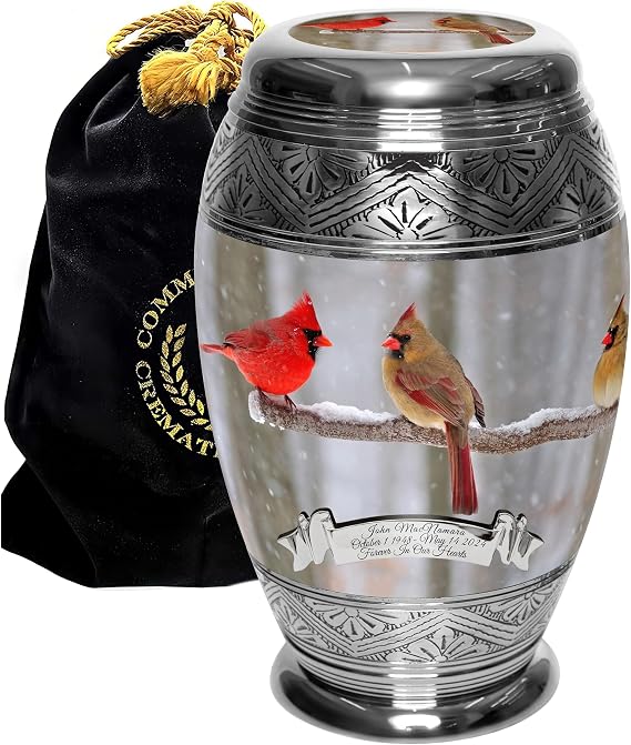 Cardinal Cremation Urns for Human Ashes Adult Man & Urns for Ashes | Large Cozy Cardinal Cremation Urns For Ashes Adult Male, Cardinal Urn, Metal, Threaded Lid, Felt Bottom