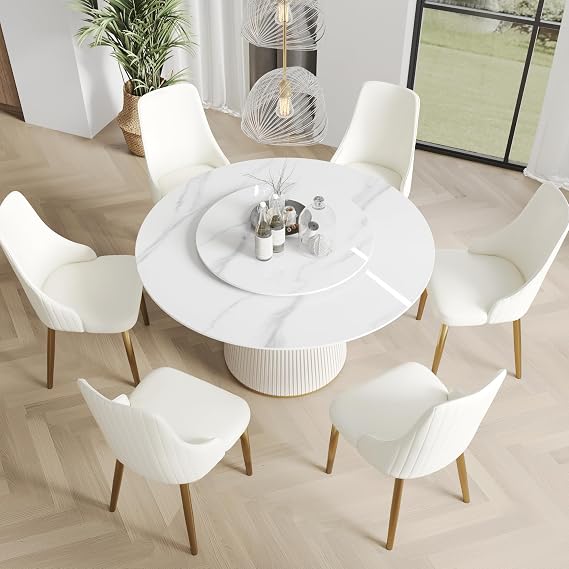 Upholstered Dining Chairs Set of 6,36.6" Modern Accent Dining Chair with Gold Metal Frame&Backrest,Faux Leather Dining Chair for Living Room/Dining Room/Reception Room/Studio/Small Place (Beige)