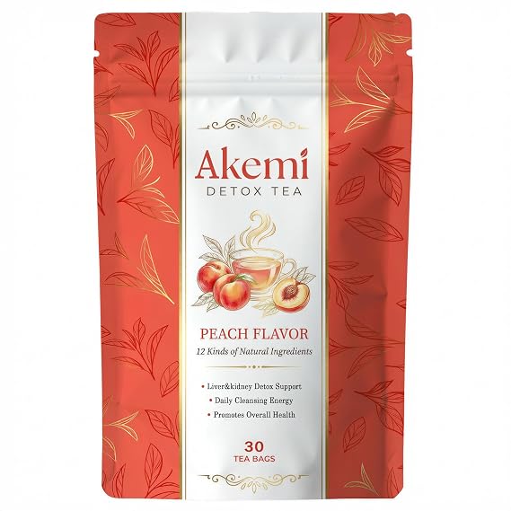 Akemi Detox Tea - Liver&kidney Detox Support, Energizing Tea with Dandelion Leaves, Milk Thistle, Yerba Mate, OolongTea, Nettle Leaves, Peach Flavor 30Bags (1)