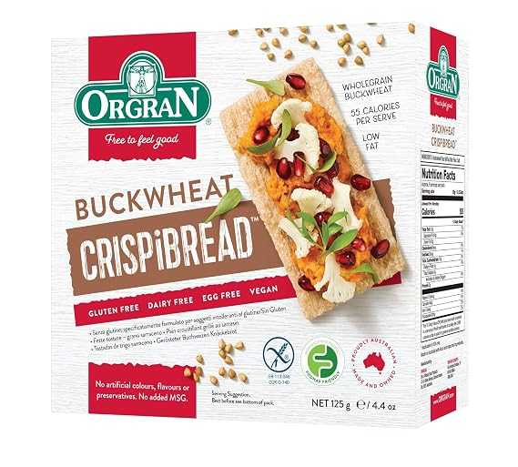 Orgran Gluten Free Toasted Buckwheat Crispibread | Organic Buckwheat Crispbread Vegan friendly made with purity | Egg-Free, Dairy-Free | Low Carb Crisp Bread Suitable for food allergies - Pack of 6
