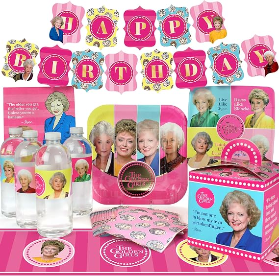 Golden Girls Birthday Party Decorations (Deluxe Pack for 16 Guests) Complete 66-Piece Set with Banner and Table Cover