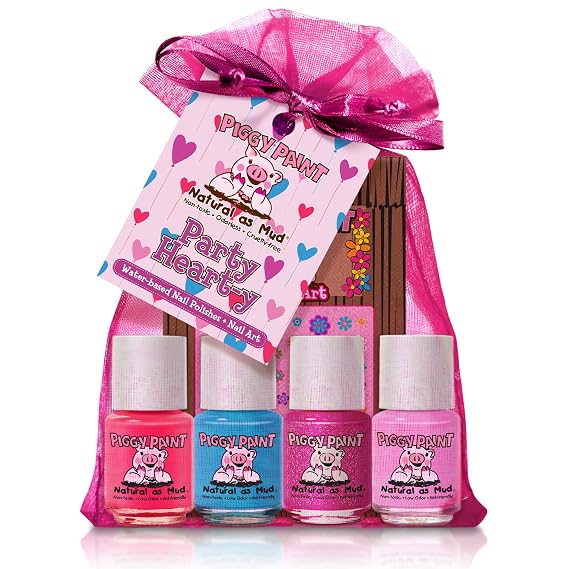 Piggy Paint Nail Polish, Non-Toxic - Party Hearty (4 Colors + Nail Art Set)
