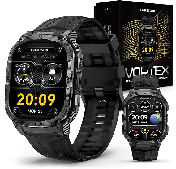 CARBINOX Vortex Smartwatch (Answer/Make Calls), Military-Grade Rugged Fitness Tracker, IP69K Waterproof, Sport Design for Active Lifestyles