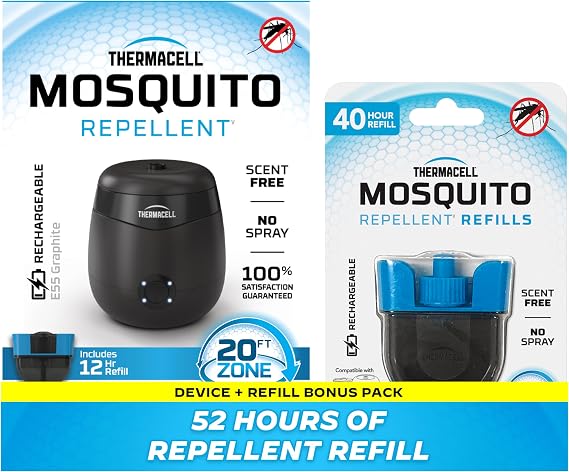 Thermacell Patio Shield Mosquito Repellent E-Series Rechargeable Repeller; 20 Mosquito Protection Zone; Includes 12-Hour Repellent Refill & 40-Hour Refill; Bug Spray Alternative