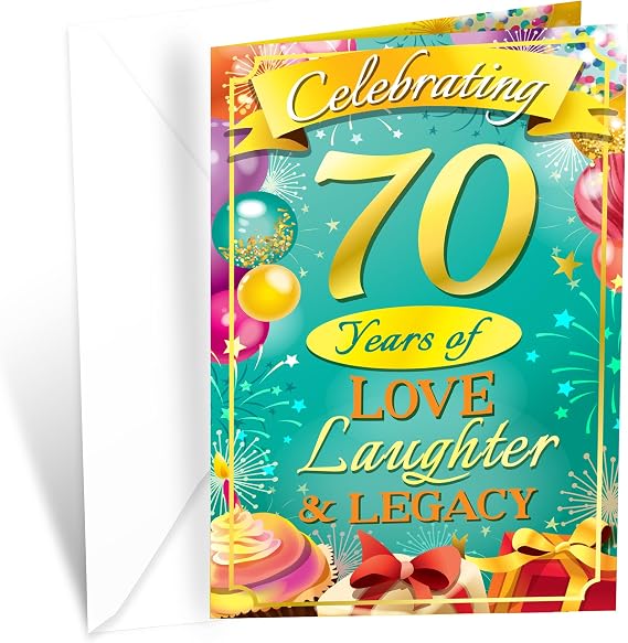 Prime Greetings 70th Birthday Card, Made in America, Eco-Friendly, Thick Card Stock with Premium Envelope 5in x 7.75in, Packaged in Protective Mailer