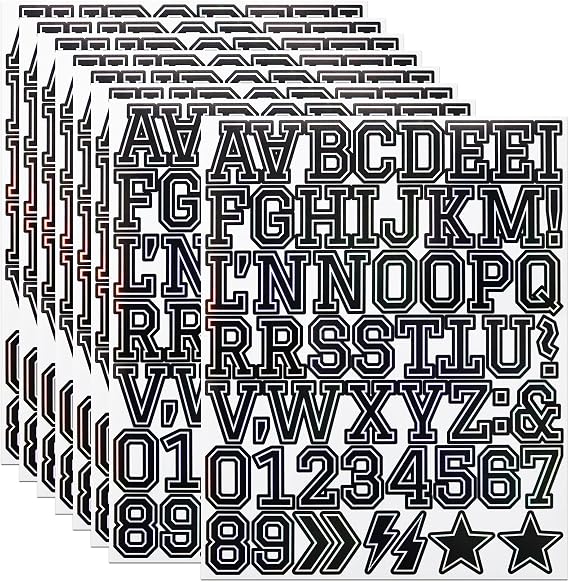 1.5 Inch Vinyl Letter Number Stickers, 448 Pieces, 8 Sheets, Black | Self-Adhesive Waterproof Alphabet Sticker Letters Numbers Reflective Decals for Scrapbooking Water Bottle Craft and Laptop