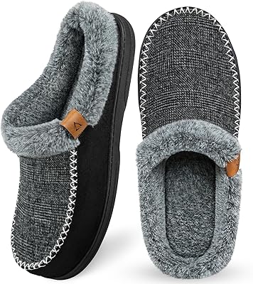 ATHMILE Mens Slippers Slip On Moccasin, Indoor Outdoor Warm Fuzzy Comfy House Shoes, Fluffy Wide Loafer Home Bedroom Slippers