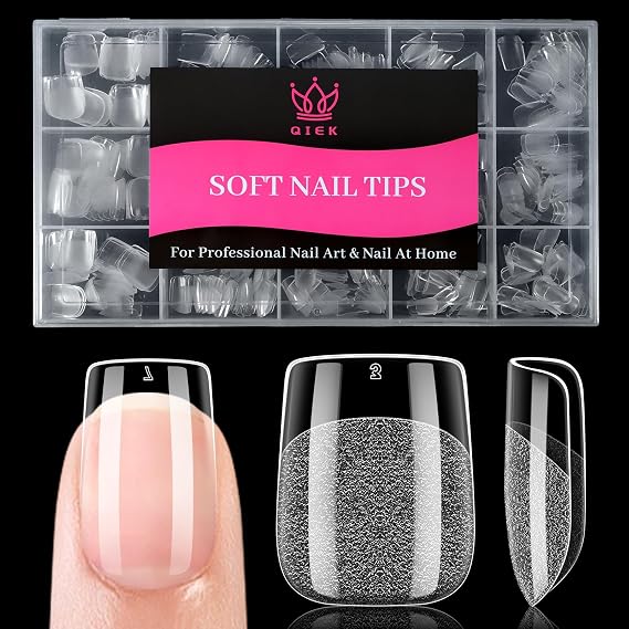 Extra Short Square Nail Tips, 510 Pcs Clear Half Matte, 15 Sizes