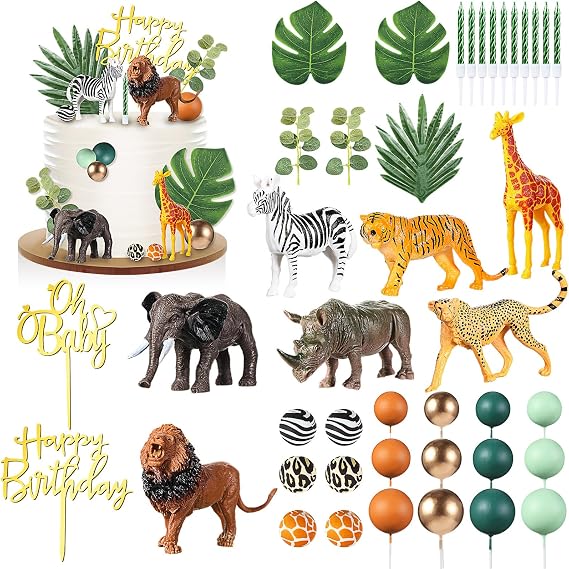 Tallew 42 Pcs Safari Jungle Cake Toppers Jungle Style