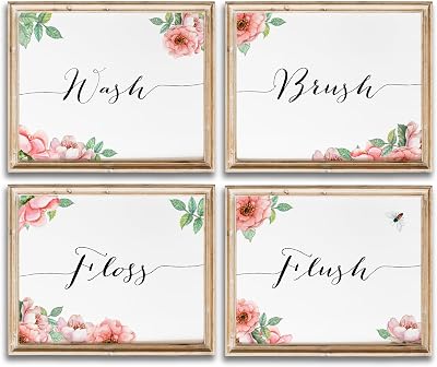 Bathroom Decor Art Prints Floral Set of 4 - Unframed - 8x10s | Beautiful and Serene Flower Designs to Enhance Your Bathroom Space | Bathroom Wall Decor | Unique Home Decor | Wall Art Prints