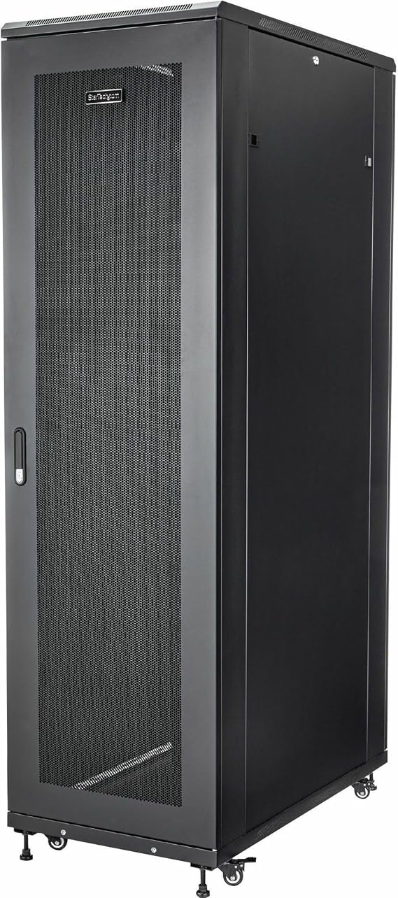 StarTech 42U 4-Post Server Cabinet, 36in Deep, 2000lb, Black (RK4236BKB) | 19in enclosed enterprise steel rack, Adjustable depth 6in-36in/91cm, Lockable mesh doors, Vented top, 900kg