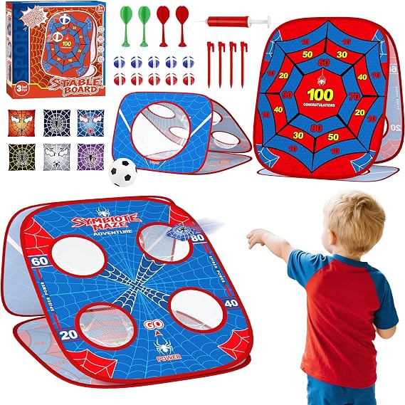 4-in-1 Spider Bean Bag Toss Game for Kids Ages 3-8, Sticky Ball Target Set
