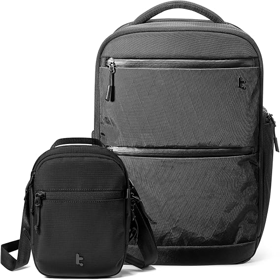 tomtoc T73 Laptop Backpack X-Pac Techpack & Aviator-T37 Travel Crossbody RFID Blocking Bag, City Compact Backpack with On-the-Go Organizer Bag