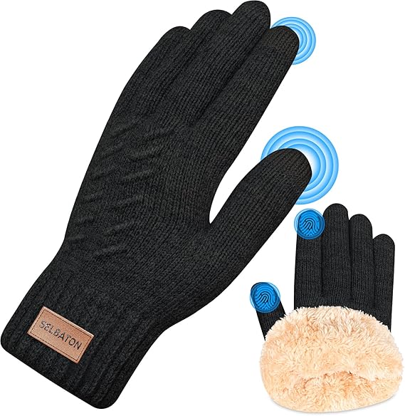 Winter Gloves for Women Men With Fleece Lining Knit Stretchy Touch Screen Thermal Warm Gloves for Cold Weather Running Driving Hiking Skiing