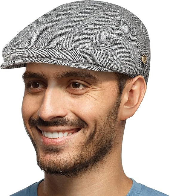 Men's Herringbone Flat Newsboy Hat Tweed Gatsby Cabbie Ivy Classic Golf Cap for Husband,Father & Boyfriend