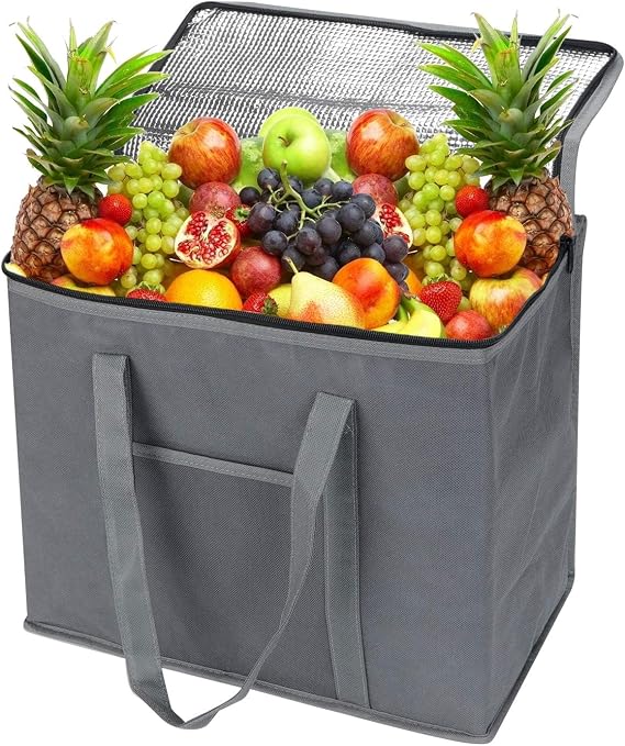 Cool Bag,Food Delivery Bag,30L Insulated Thermal Bag for Hot and Cold Food Delivery,Grocery Shopping Bags,Large Insulated Picnic Lunch Bag,Foldable Cool Box for Picnic Camping BBQ (1pcs Grey)