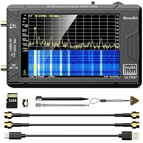 TinySA Ultra+ ZS406 Spectrum Analyzer, 4.0 Inch 100kHz-5.4GHz Handheld Frequency Analyzer with 32Gb Card, HW V0.4.6, 2-in-1 Signal Generator(Ultra+ ZS406)