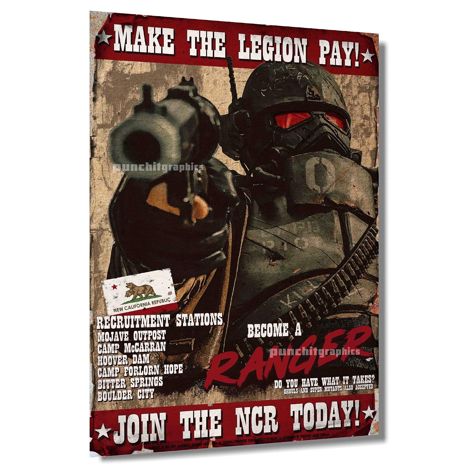 Fallout New Vegas Make the Legion Pay! Join the New California Republic NCR Original Art Print 11x17