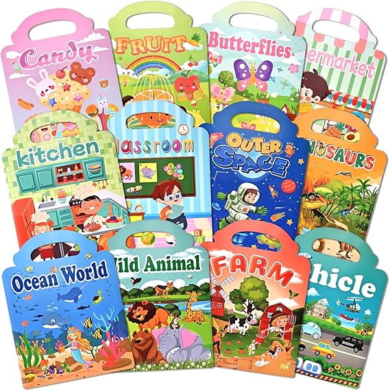Goldge 12 Sets Reusable Puffy Sticker Books for Toddlers 3-6