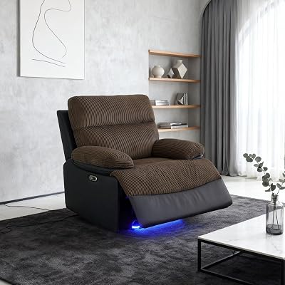 Trenana Power Recliner Corduroy Sofa with LED Lights, Living Room Furniture Sets with Wireless Charging, Storage Space, Reading Lamp, Multi-Functional Integration Chair